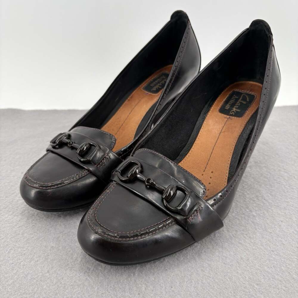 Clarks Artisan Dark Brown Leather 3" Heels Women's Size 8 Buckle Pumps